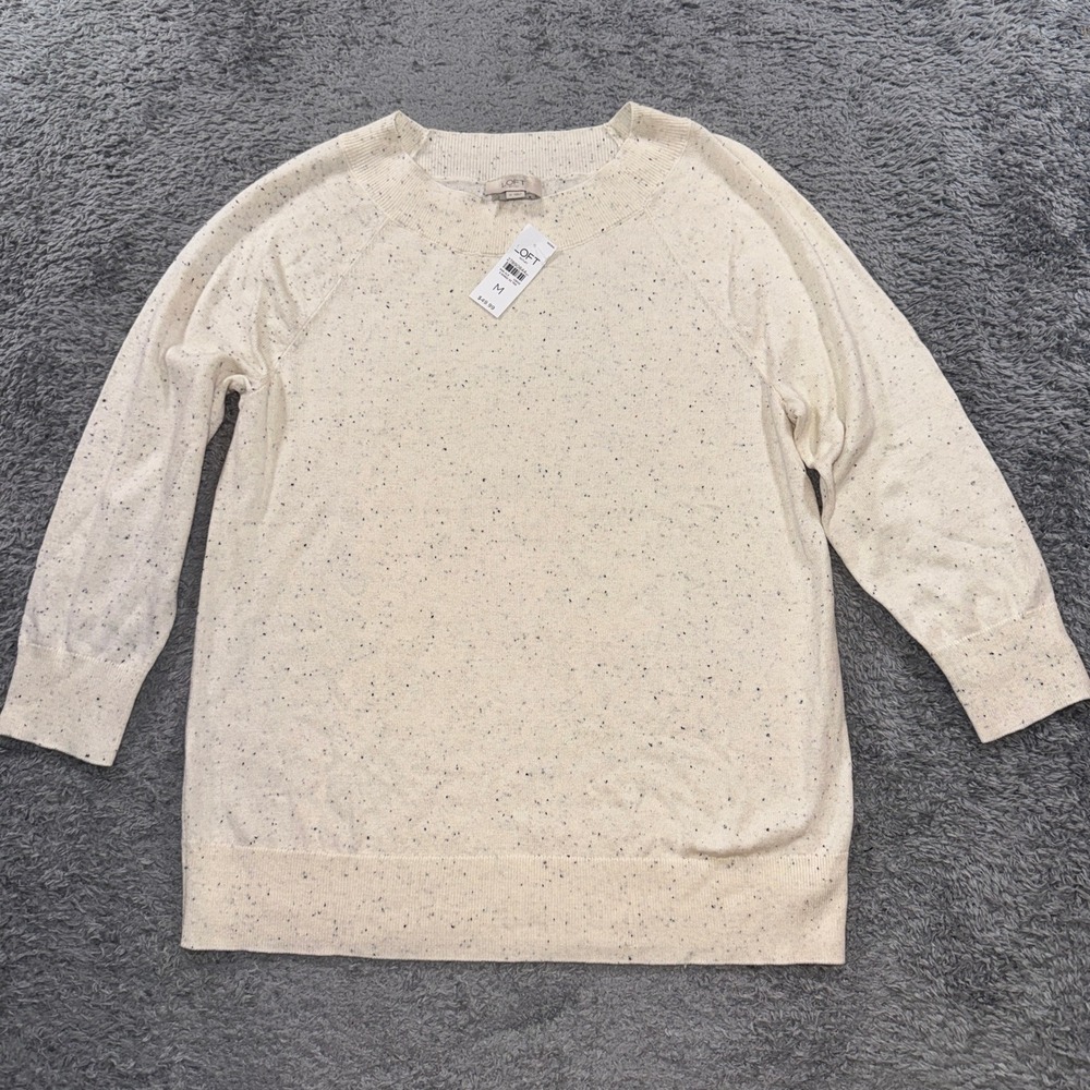Loft Outlet Sweater Womens M Cream Flecked Knit Raglan Sleeve Pullover NWT